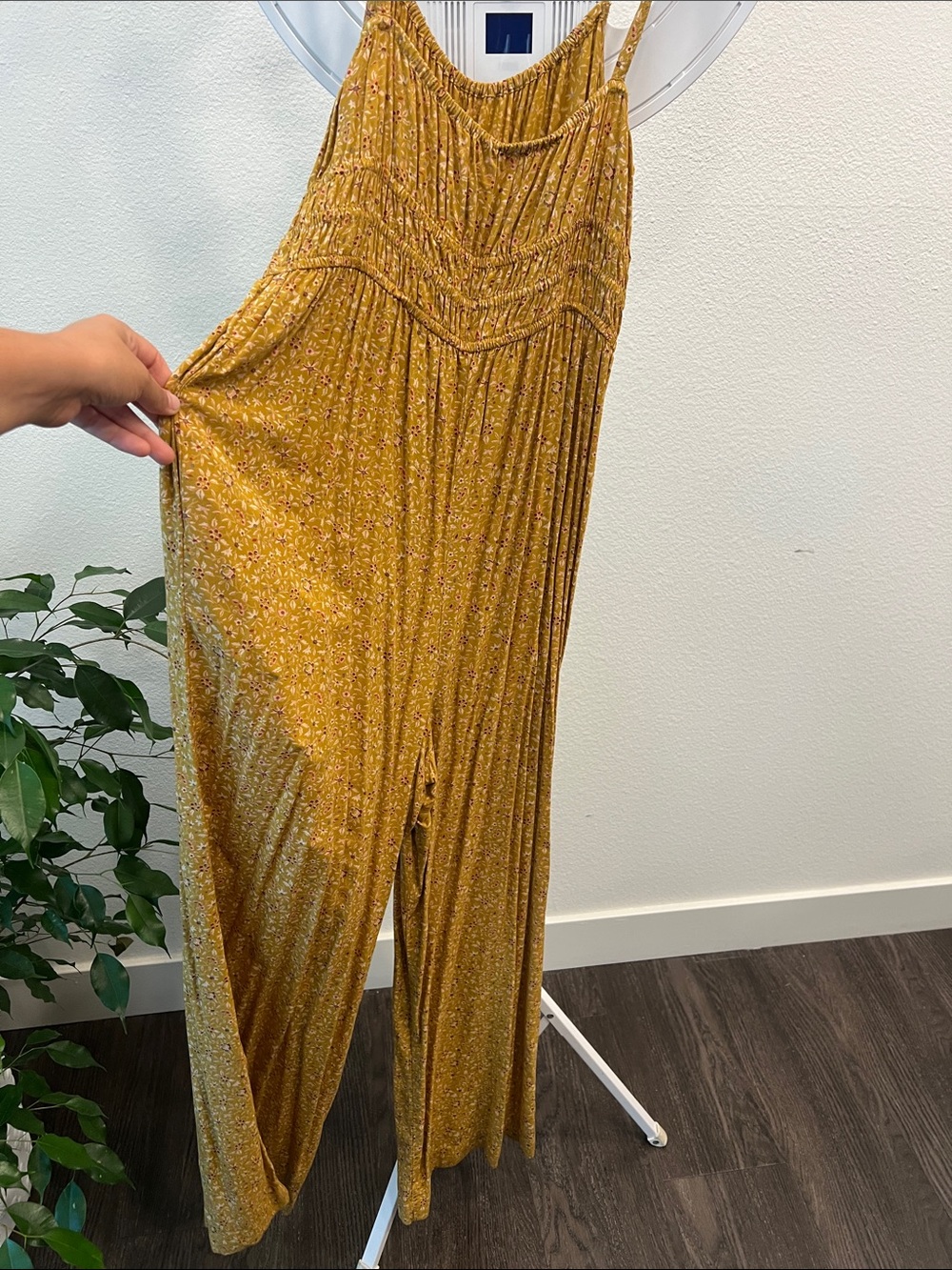 Madewell Mustard Floral Smocked-Waist Wide-Leg Jumpsuit - Picture 5 of 5